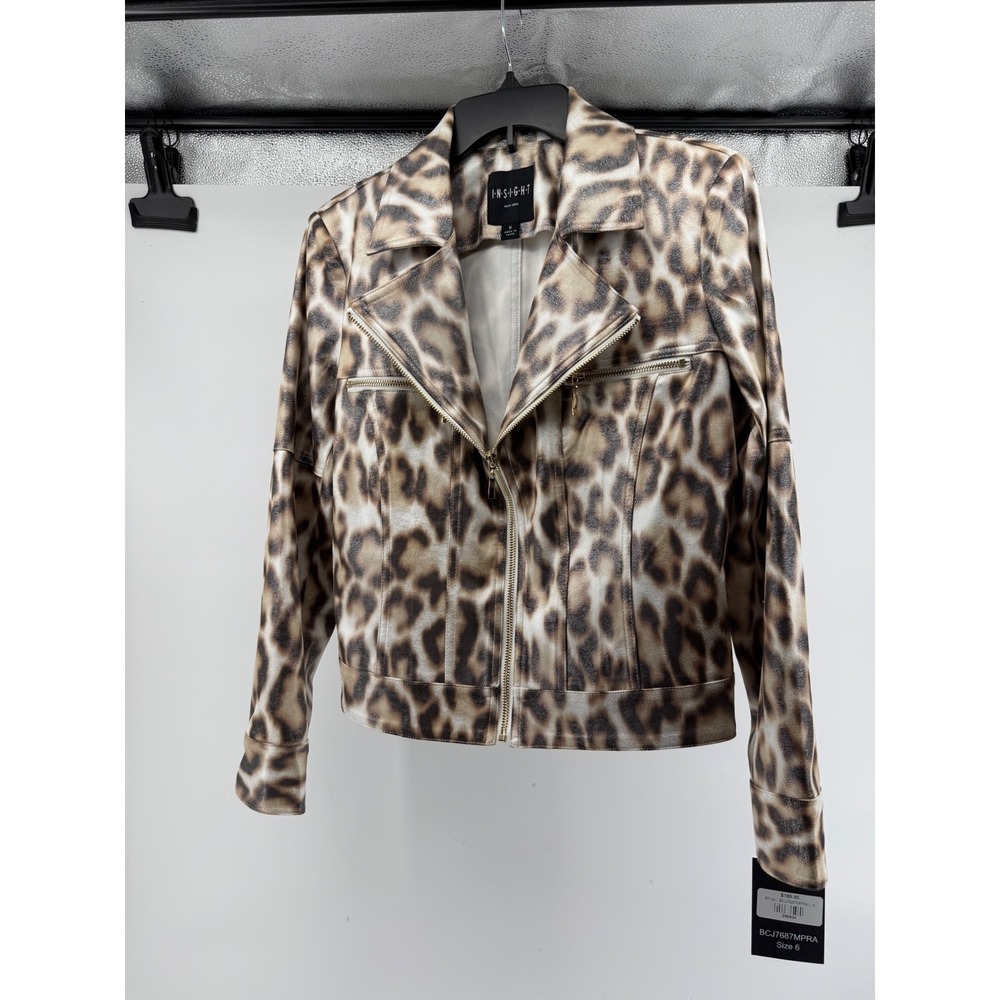 Insight New York Leopard Print Moto Jacket Metallic Gold Zip Size 6 BCJ7687MPRA